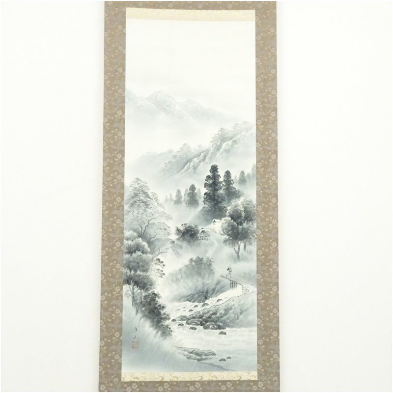 山水画 水墨画 掛け軸 和モダン 床の間 美術品 アンティーク ビンテージ 山水画 水墨画 掛け軸 和モダン 床の間 美術品 アンティーク