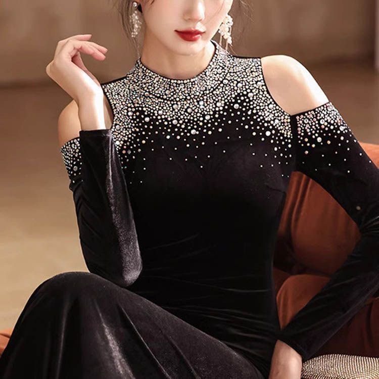 ロングドレス ブラックベルベット 発表会 size 160cm missswteet1122_cd4166