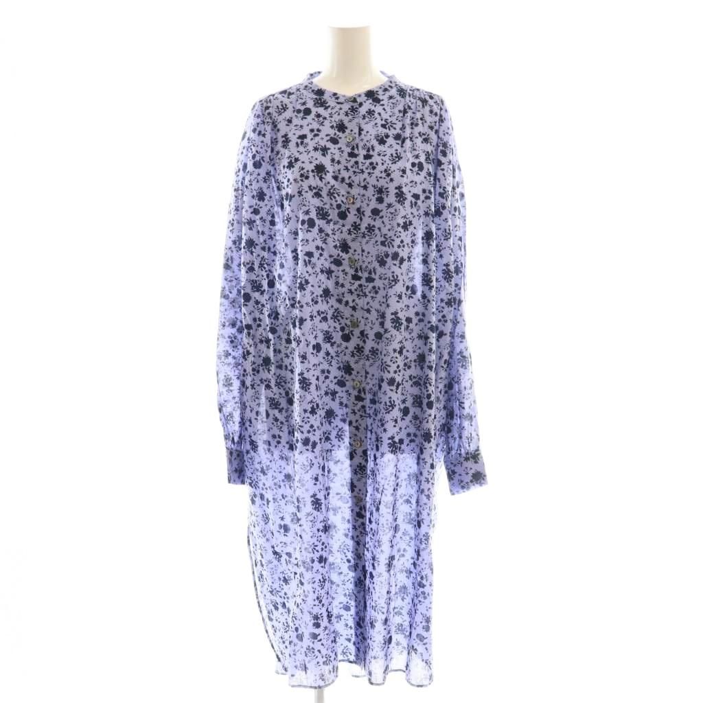 ミズイロインド mizuiro ind small flower print gather shirt OP ワンピース ミモレ ロング 長袖 紫 パープル |AT OS