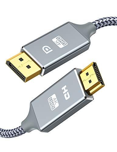 1.8m_グレー Snowkids DisplayPort to HDMI ケーブル 1.8m 4K解像度対応 ディスプレイポート-HDMI 変換ケーブル DP to HDMI 単方向伝送 オスオス