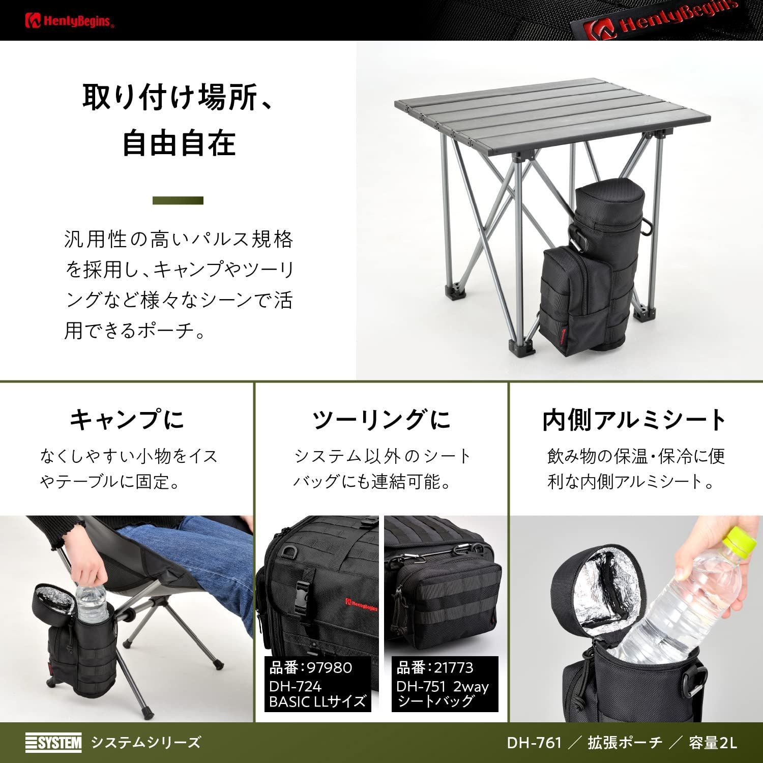 03.ドリンクホルダー ヘンリービギンズ(Henly Begins) デイトナ バイク用 シートバッグSYSTEM用 システムポーチ 2L ドリンクホルダー DH-761 28230