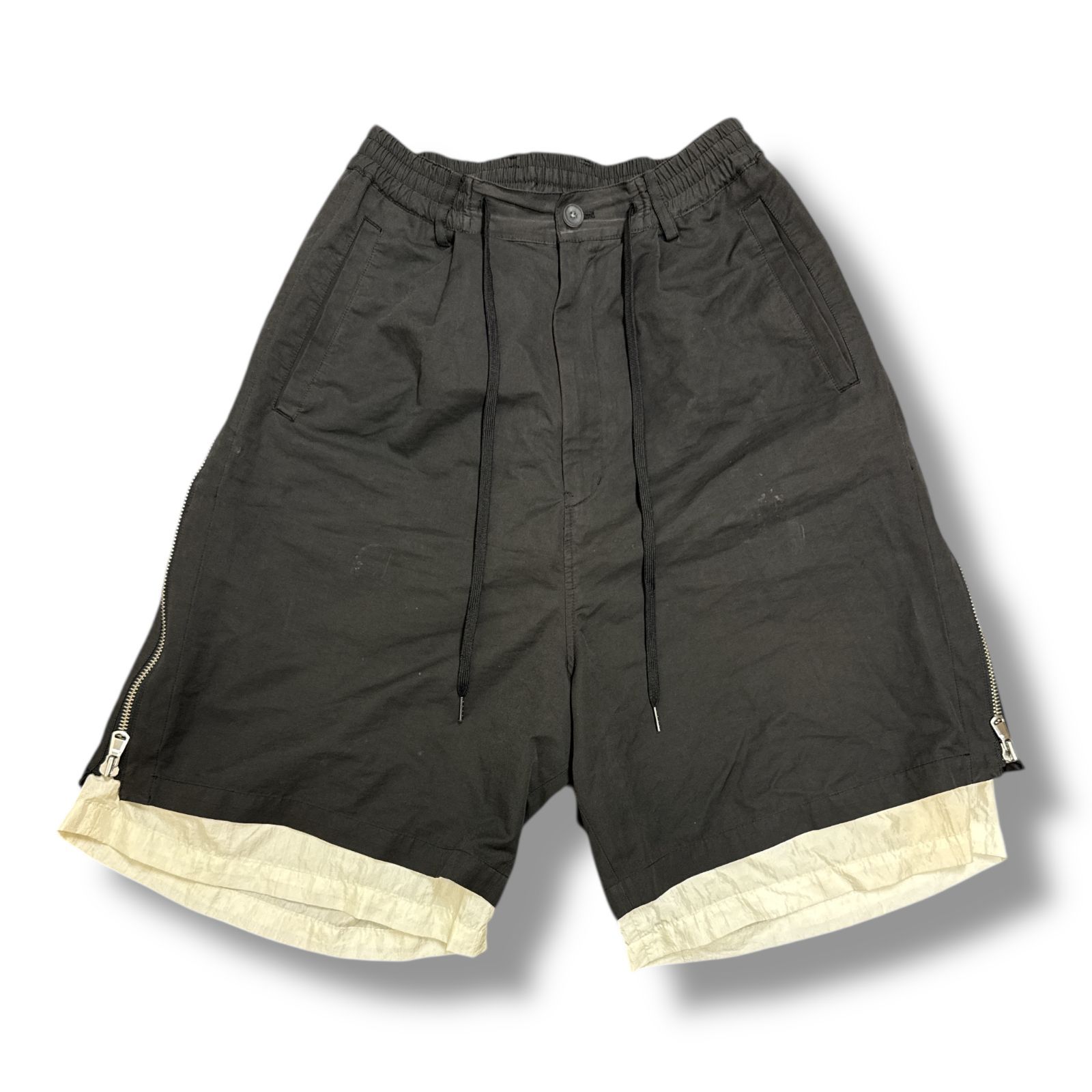 MAISON SPECIAL Side Zip Layering Wide Short Pants サイドジップレイヤリングワイドショーツパンツ イージーハーフパンツ メゾン 11241461510 ブラック 0 78355A7