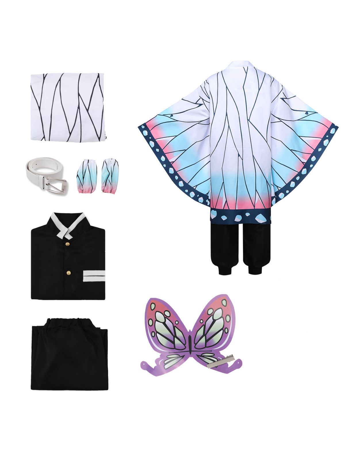 胡蝶しのぶ　コスプレ　衣装　セット　鬼滅の刃　ハロウィン　日輪刀　ウィッグ 新品 未使用 ウィッグ付き 胡蝶しのぶ 蟲柱 コスプレ衣装 鬼滅の