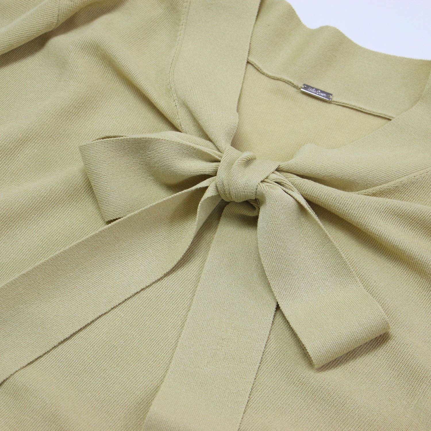  Mila Owen ミラ オーウェン イエロー サイズ 1 M 22秋冬 ボウタイニット プリーツスカート セットアップ 7分袖 ロング丈 リボン ウエストゴム フ ハイゲージ レディース その他 その他