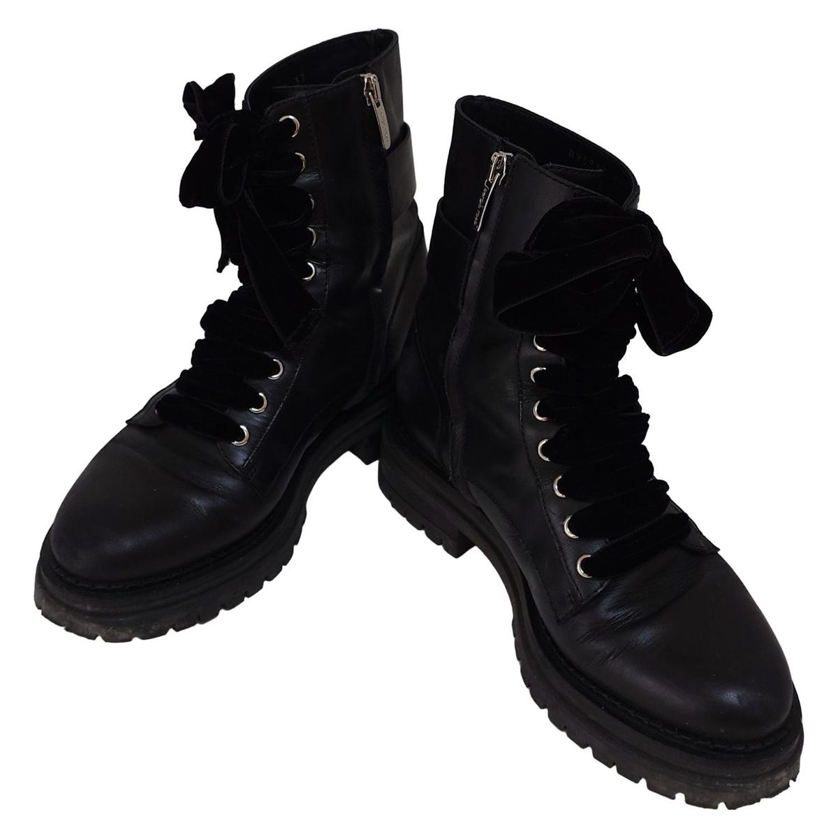 sergio rossi セルジオロッシ ショートブーツ 37 レディース - 黒 ビジュー レースアップ レザー