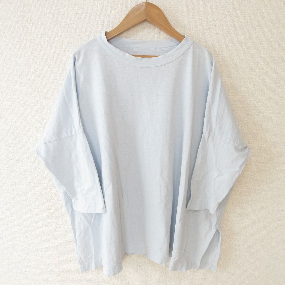 45R フォーティファイブアール クルーネック 五分袖 七分袖 オーバーサイズ カットソー Tシャツ プルオーバー ライトブルー レディース 古着