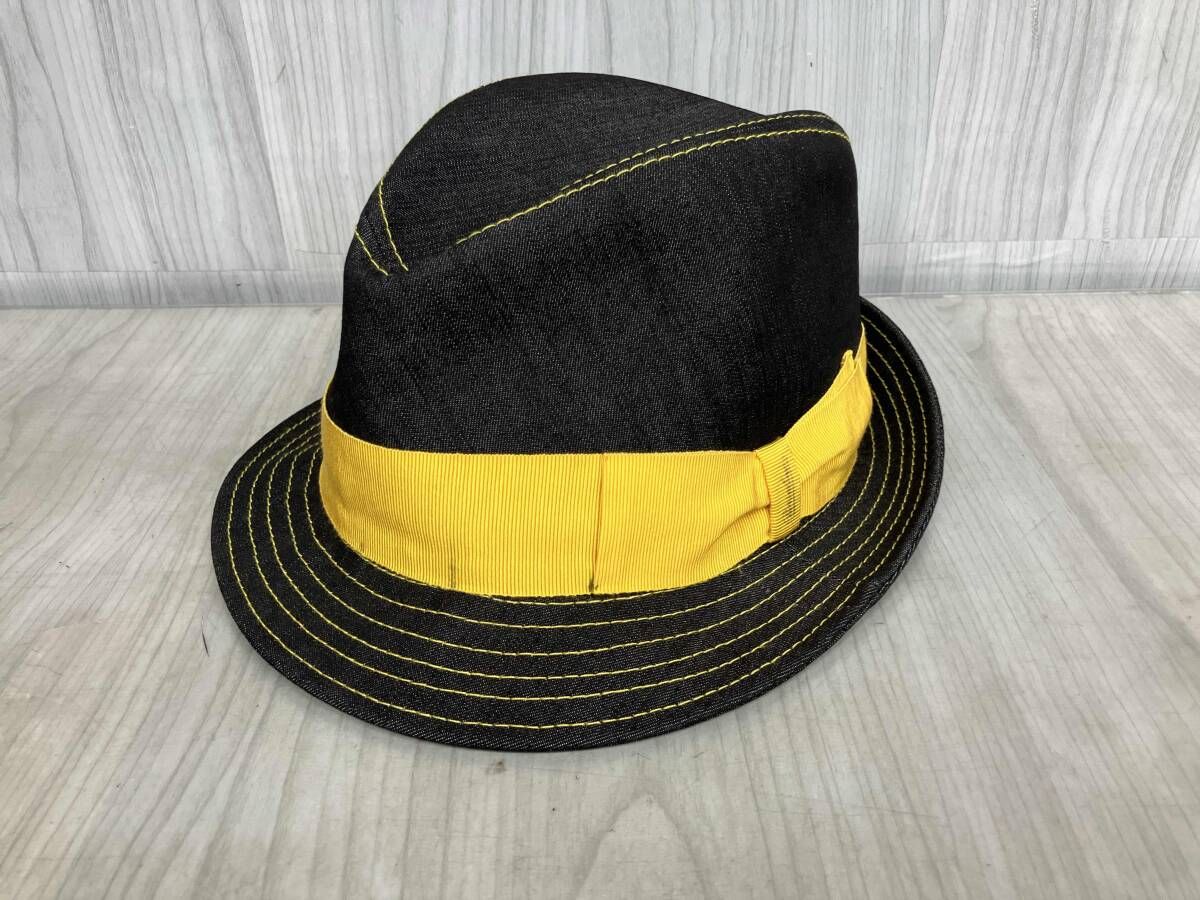 Borsalino ボルサリーノ リボン ハット イエロー ダークグレー メンズ イタリア製 イエローステッチ