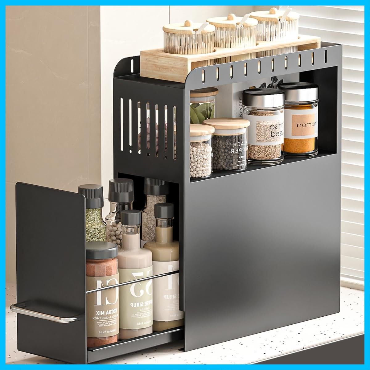調味料ラック 省スペース 大容量 大型 キッチン収納 ブラック スパイス
