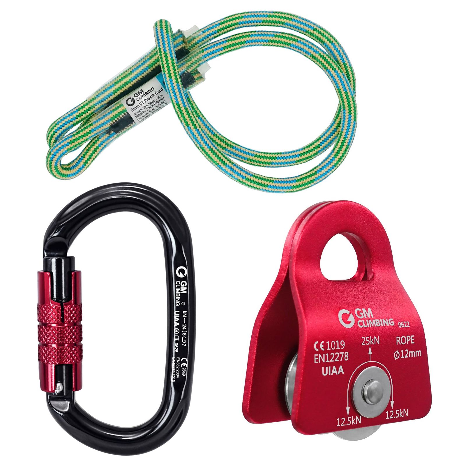 GM CLIMBING CE UIAA認証 25kN マイクロプーリー モバイル式 サイドプレート プーリー キットセット クライミング 登山 レスキュー DDRTクライミングシステム アーボリスト リギング プーリーシステム使用 レッド