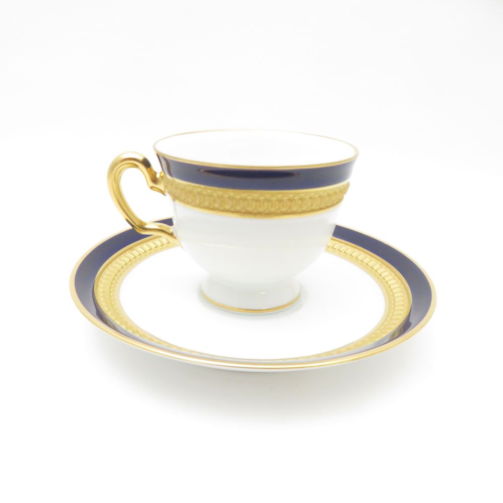 OKURA 大倉陶園 ロイヤルブルークラウン 瑠璃エンボス デミタスカップ＆ソーサー モカ エスプレッソ 金彩