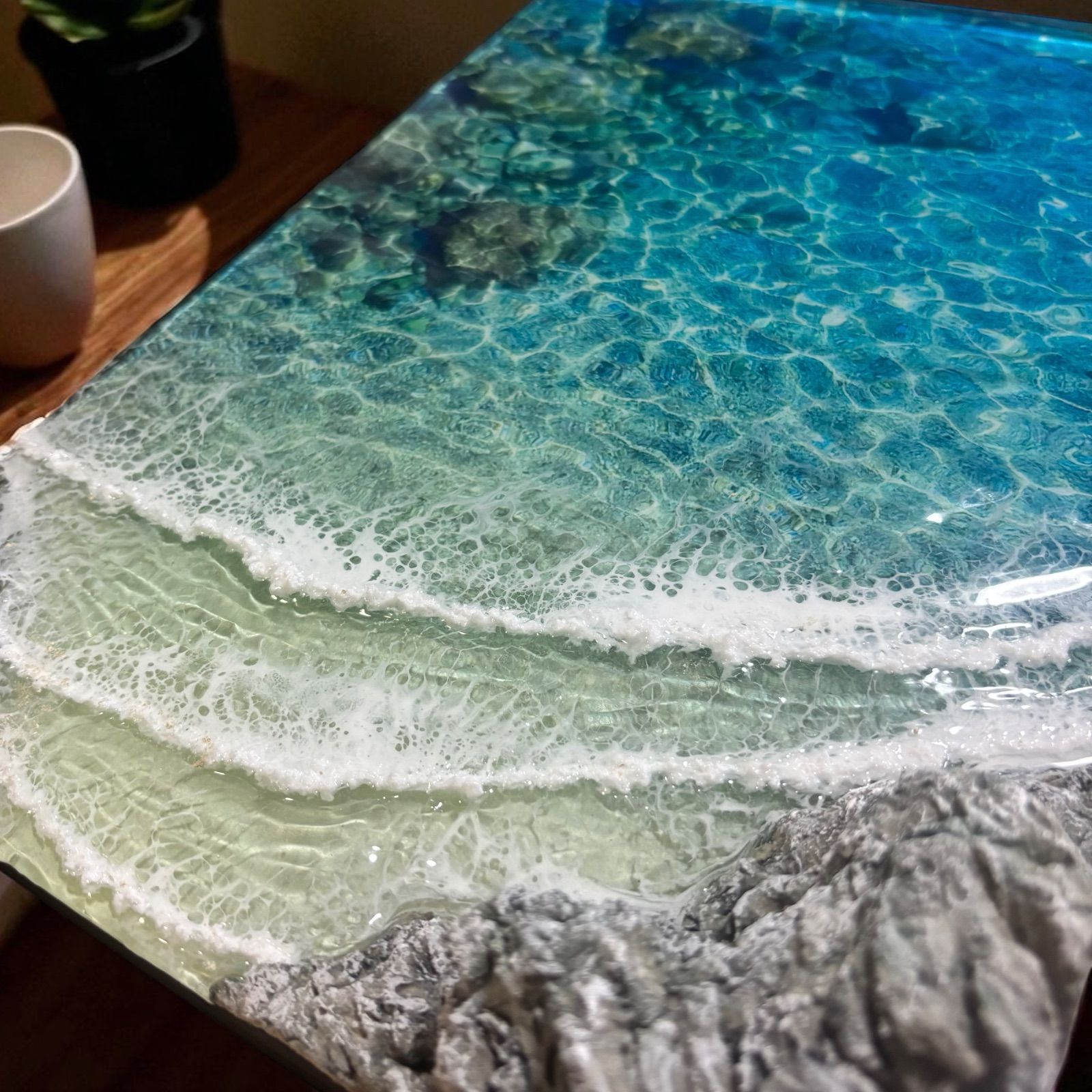 傾斜厚盛りボード 浅瀬 超立体 沖縄の海 レジンアートボード 美ら海 オーシャンアート N678