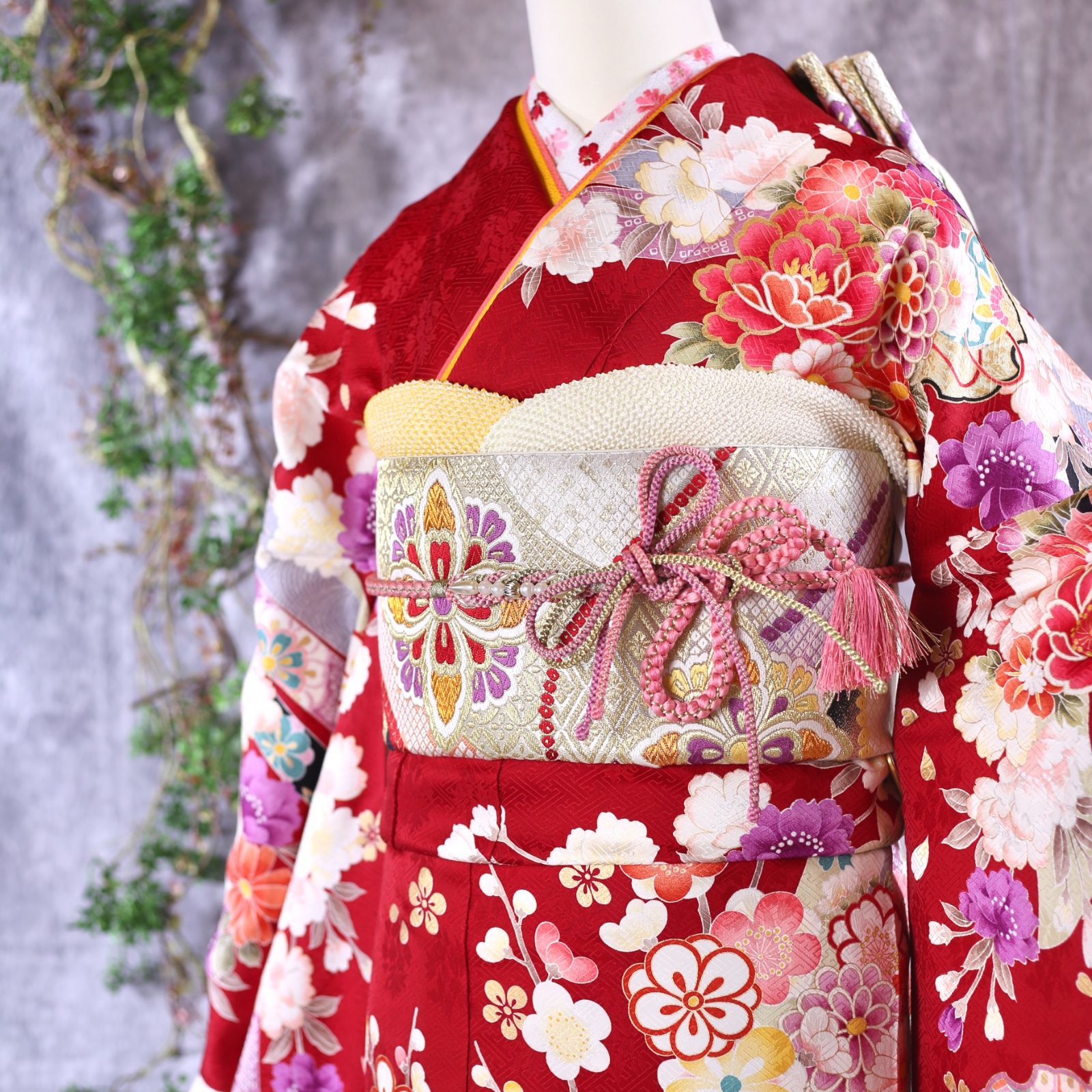 振袖フルセット 振袖セット 振袖 Lサイズ 中古 赤×古典 美品 成人式