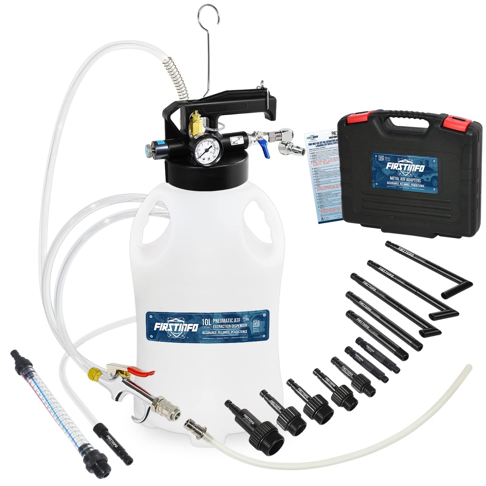 良匠 オーバーフロータイプ エア式ATFチェンジャー 10L レベルゲージ無車でもATF交換 14本アダプター付 オイルチェンジャー ATFチェンジャー ミッションオイル オートマオイル