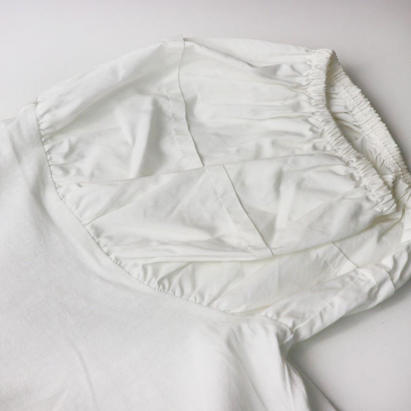  JPタグ イタリア製 プラダ PRADA バックオープン 袖ギャザー切替カットソー M ホワイト┃トップス Tシャツ アンサンブル トップス