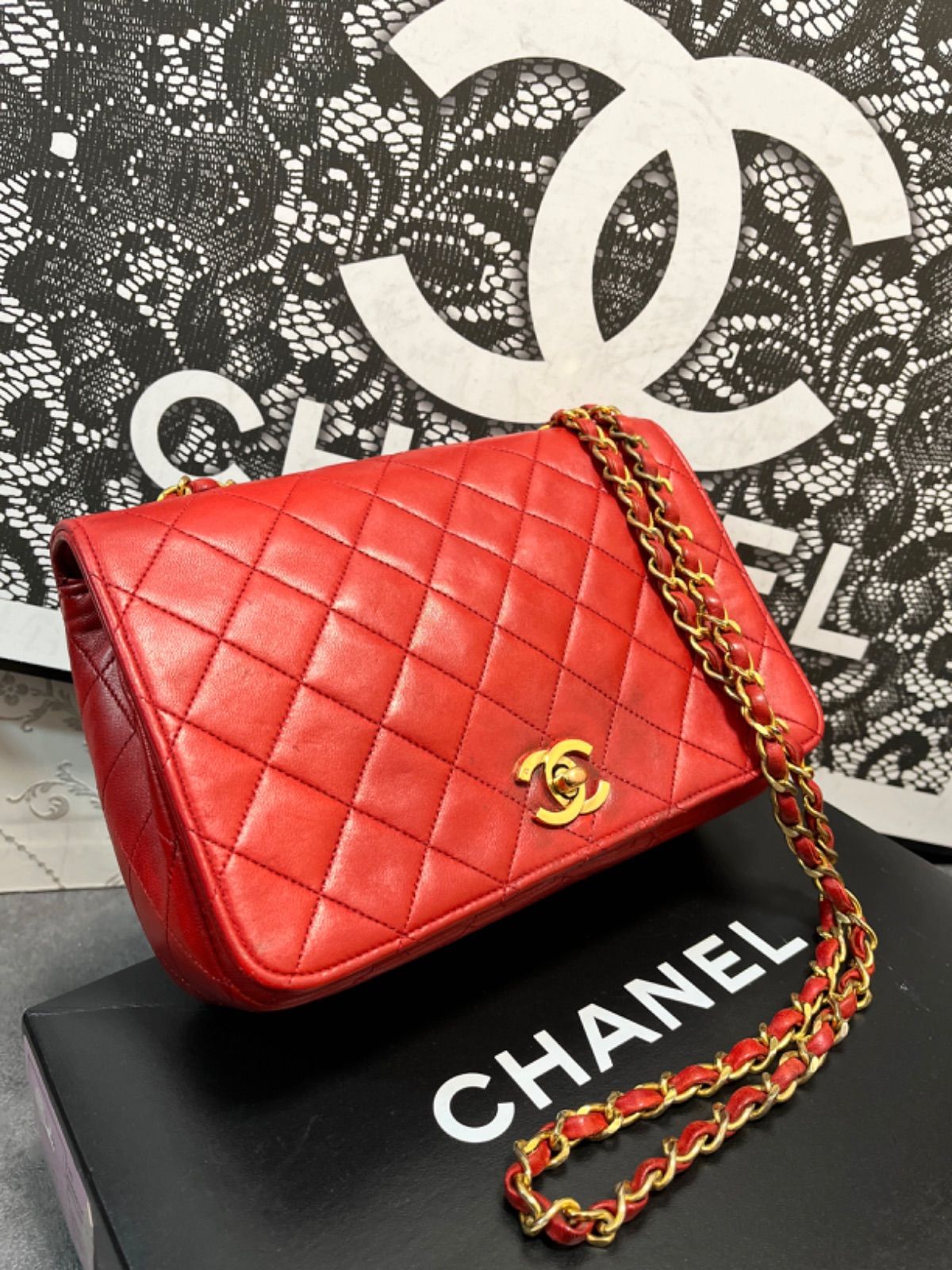 ◇◇ 極上美品 シャネル CHANEL ヴィンテージ マトラッセ シングルフラップ フルフラップ レッド × ゴールド 646 ◇◇ - メルカリ