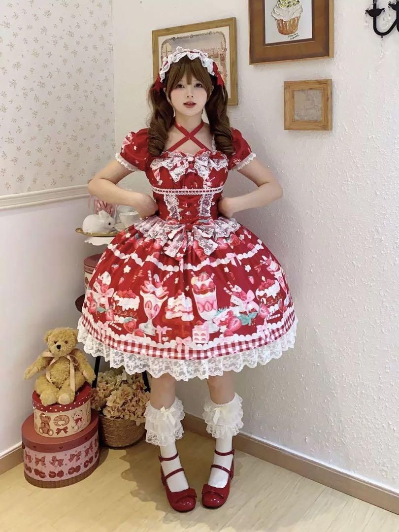 イチゴ柄ロリータワンピース♪♪女子会にぴったりお出かけコーデ