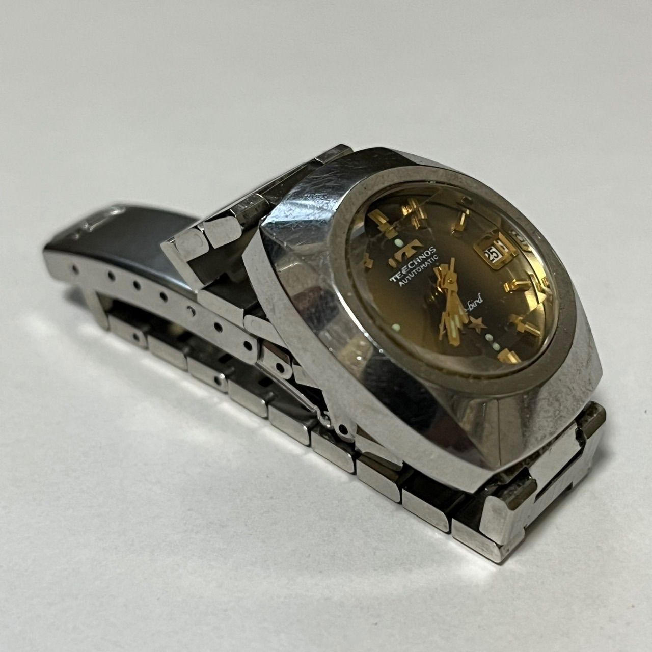 希少 70s テクノス ホーク ボラゾン 虎目石文字盤 腕時計
