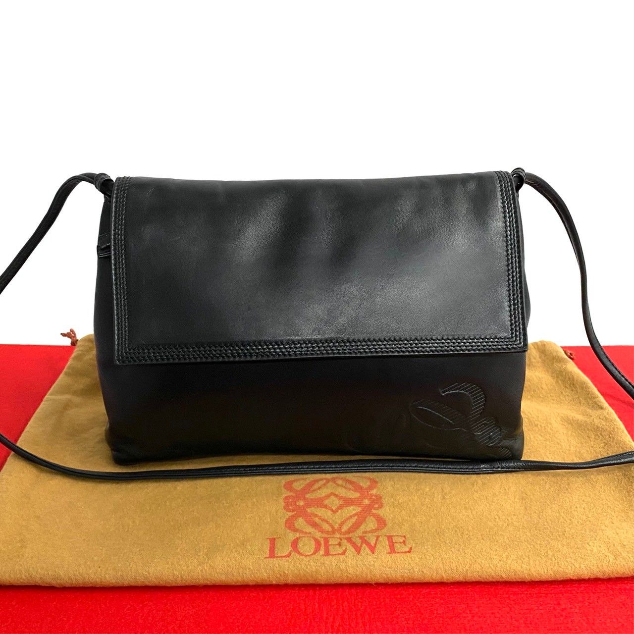 極 美品 袋付き LOEWE ロエベ ヴィンテージ アナグラム ロゴ ナッパ  