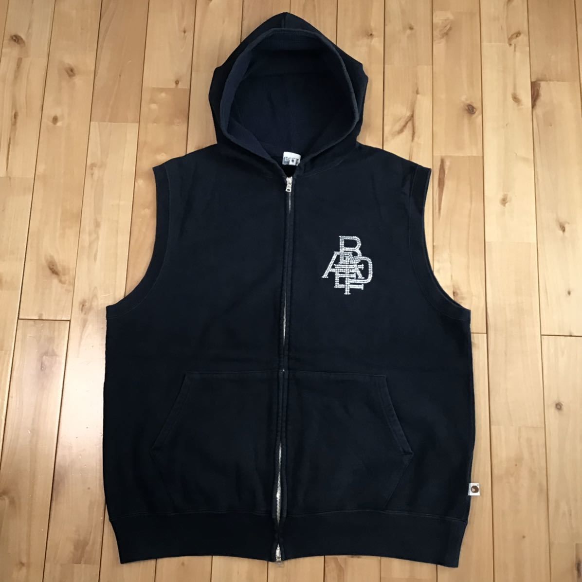 BAPE フード付き黒ベストパーカースワロフスキーLサイズ