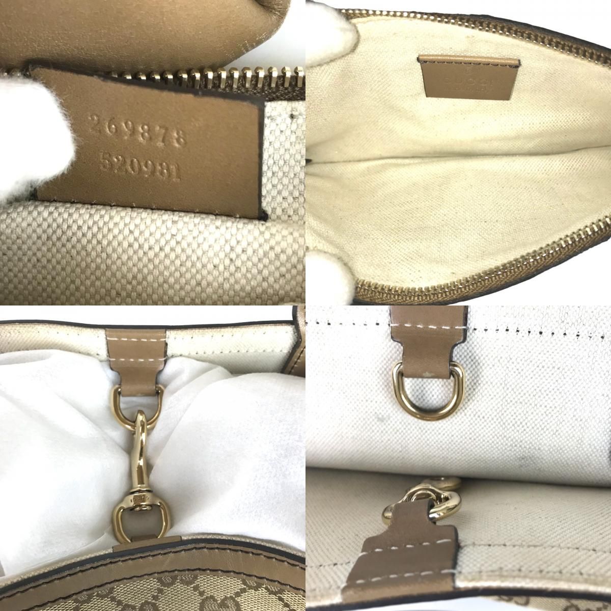 GUCCI グッチ トートバッグ キャンバス レザー ベージュ GUCCI グッチ トートバッグ ポーチ付きバッグ 269878 GG