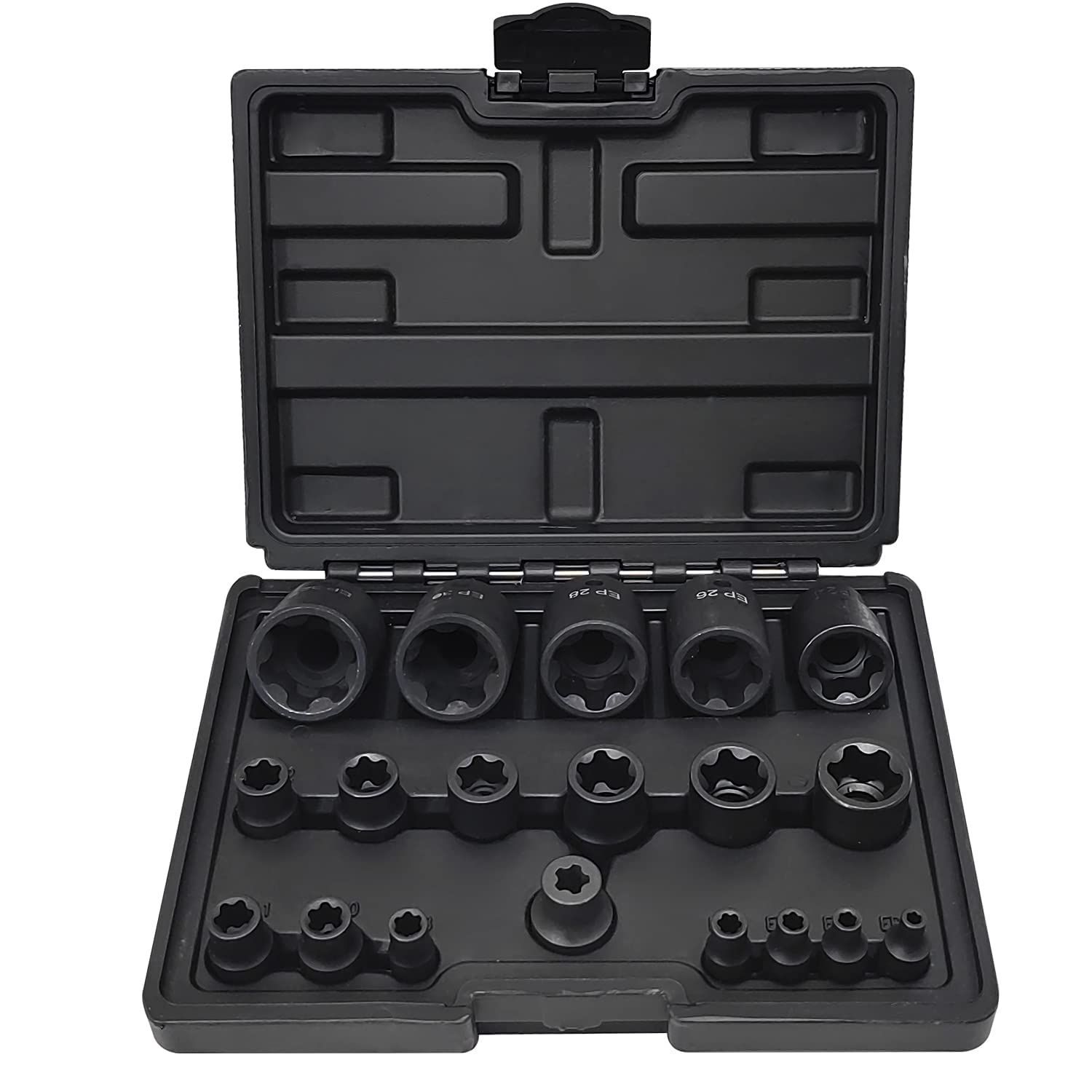 ZKTOOL 19 ピース EP ソケット セット、CR-V、1/4＂ および 3/8＂ および 1/2＂ ドライブ、メス外部トルクス スター ソケット セット、EP4 - EP32、追加のソケットが含まれています。Tesla と互換性があ