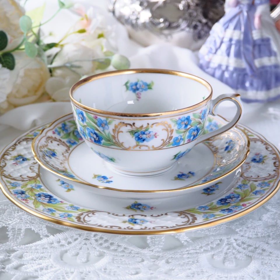 シューマンババリア　勿忘草　トリオ　ティーカップ＆ソーサー　F1 美品 シューマンババリア 勿忘草 トリオ ティーカップ＆ソーサー