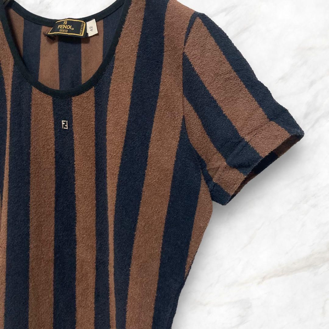 国内発送【FENDI】ペカンストライプ Tシャツ 訳あり】FENDI フェンディ パイル地 ストライプ ペカン柄 T