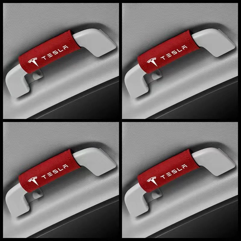 テスラ TESLA ルーフハンドル保護カバー 車グリップカバー ルーフハンドル装飾 取っ手カバー キズ防止 4個セット レッド