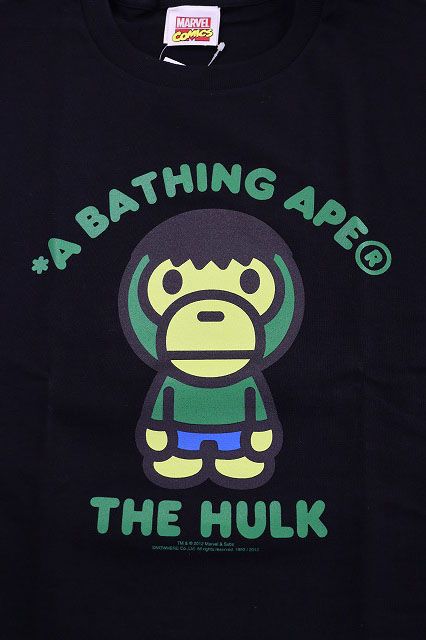 アベイシングエイプ A BATHING APE 2012 THE HULK L サイズ MARVEL COMICS AVENGERS 超人 ハルク  マイロ マーベル コミック アベンジャーズ コラボ Tシャツ ブラック 黒 【中古】240617 - メルカリ