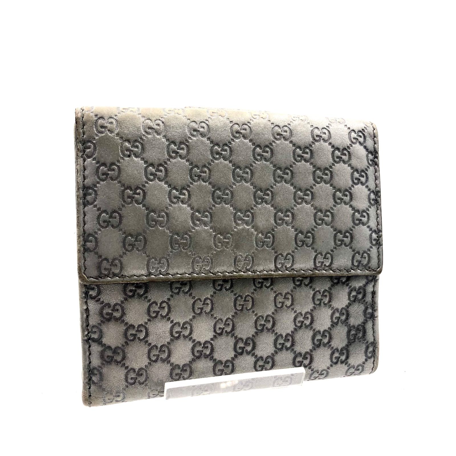 GUCCI グッチ マイクロシマ GG柄 折り財布 レザー 本革 シルバーグレー 