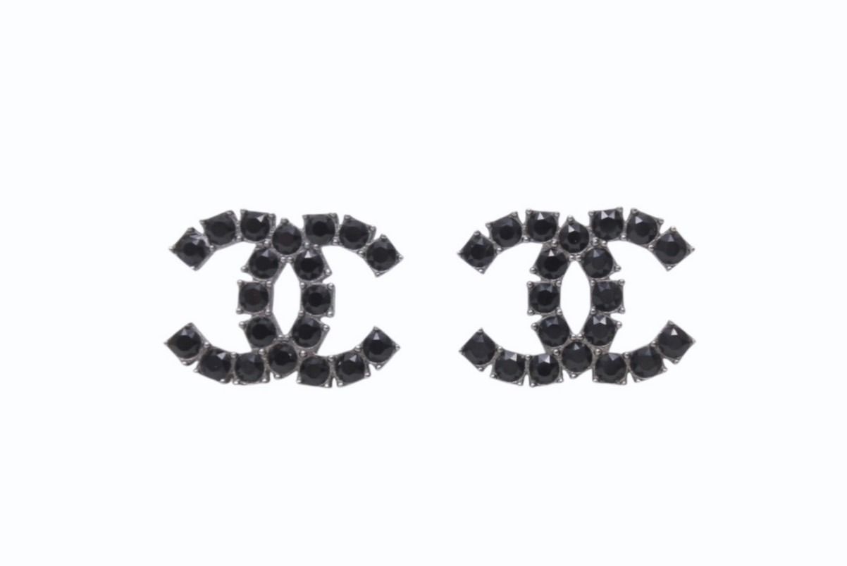 CHANEL シャネル ココマーク ピアス 重量約3.1g B18S刻印 ラインストーン メタル シルバー ブラック 両耳用 4b002796