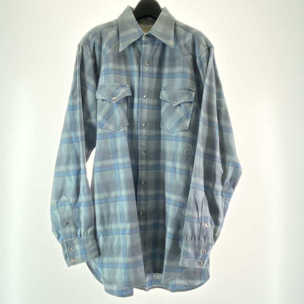 【】80s PENDLETON オンブレウエスタンチェックシャツ サイズL 水色 ペンドルトン[17]