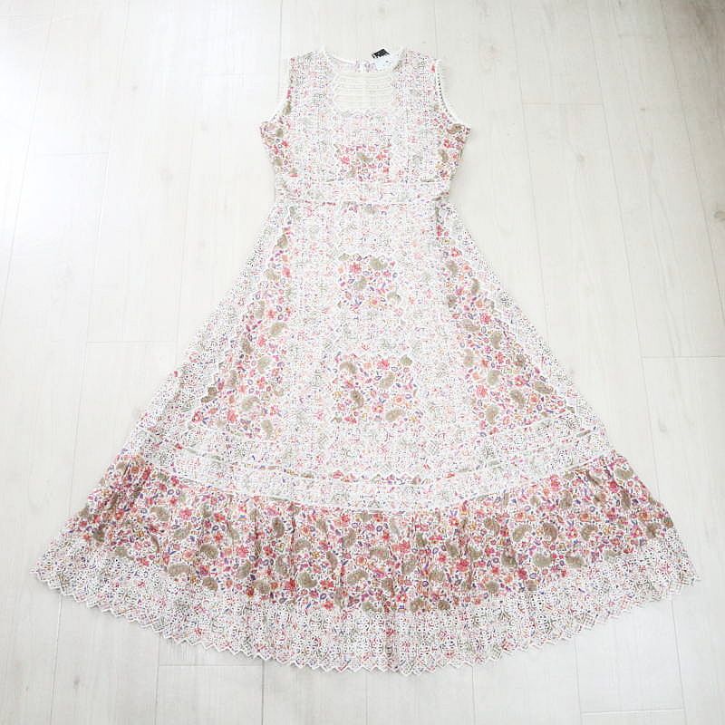 ETRO エトロ フラワー|ペイズリー柄 刺繍 コットン|ポリエステル|ナイロン ノースリーブ ワンピース 44 マルチカラー T07-k163