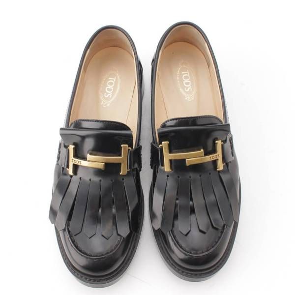 トッズ レザー ダブルT タイムレス フリンジ ローファー ブラック 38 1