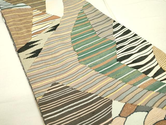 平和屋着物▽全通柄袋帯　スリーシーズン　春夏秋　すくい織　切嵌横段文　金銀糸　正絹　逸品　DAAR0797fe 平和屋着物▽全通柄袋帯 スリーシーズン 春夏秋 すくい織 切