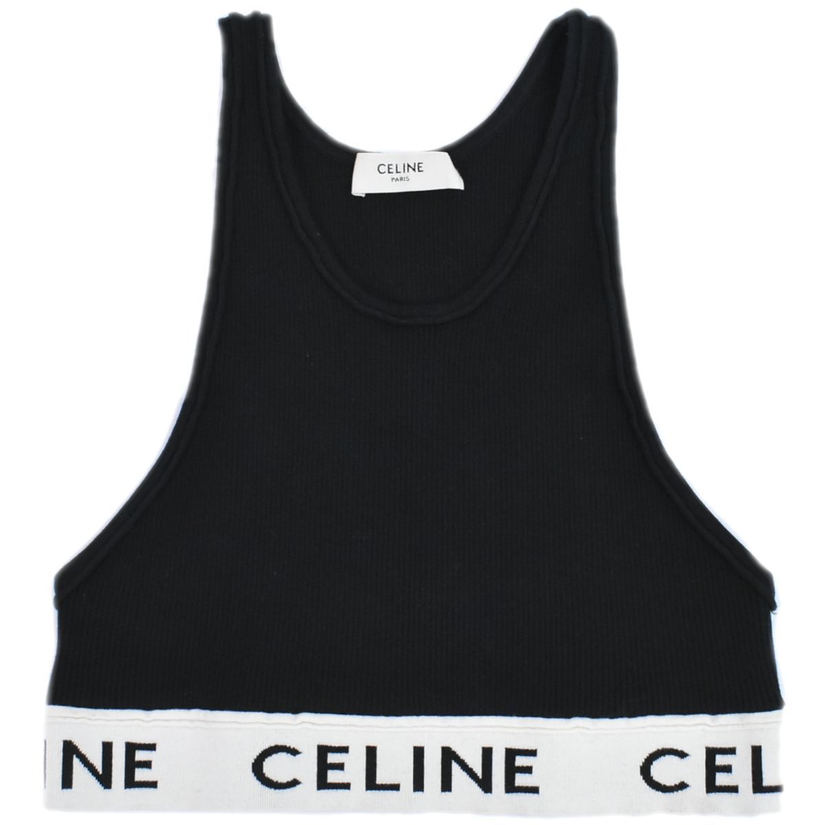 本物 セリーヌ CELINE ロゴ スポーツブラ タンクトップ トップス S コットン ポリアミド エラスタン ブラック ベージュ レディース 衣類 洋服 フォロー割