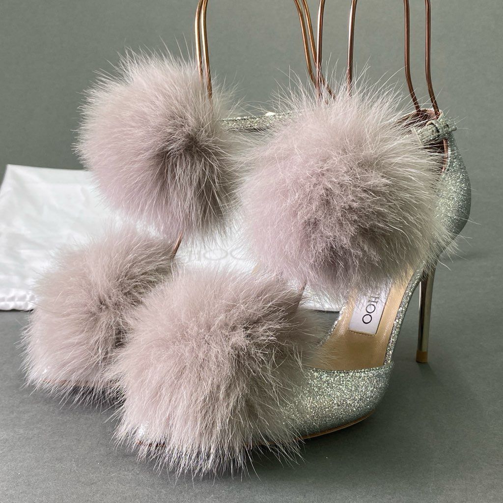 1e7 《極美品》 JIMMY CHOO ジミーチュウ ファー付き グリッター 