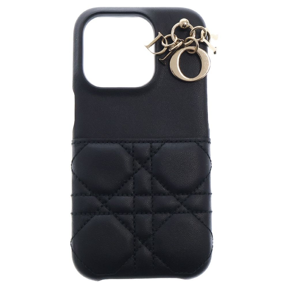 Christian Dior クリスチャンディオール ラムスキン iPhone 15 Proケース ブラック レディース