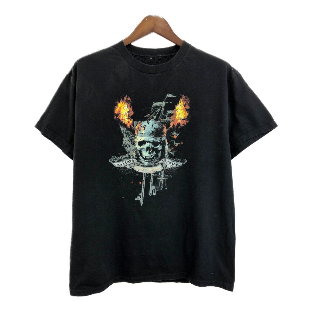 00年代 Pirates of the Caribbean パイレーツ オブ カリビアン Ｔシャツ ムービー ブラック メンズ L相当 古着 U1627
