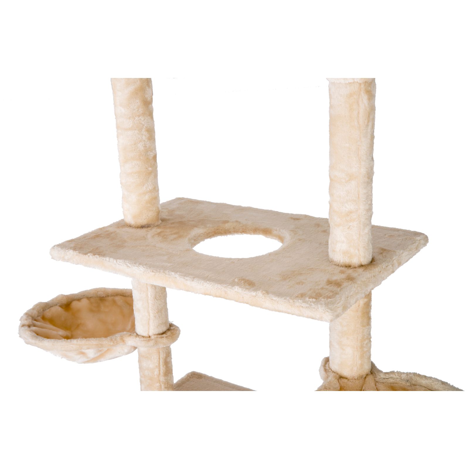 キャットタワー 突っ張り 全高235-258cm ハンモク ベージュ【ベージュ