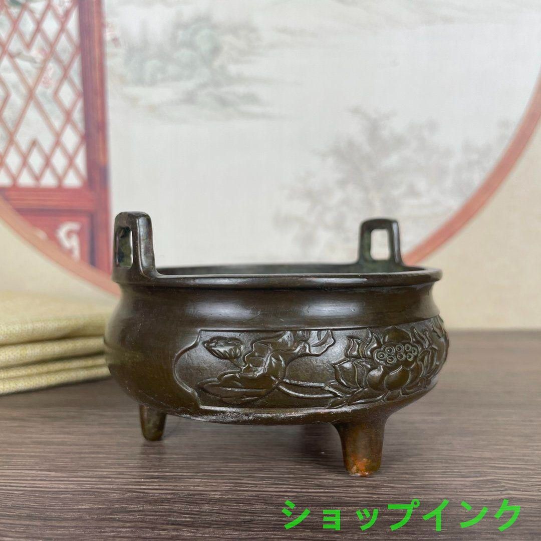 新作の彫花の三足の銅香炉 三足浮彫花香炉 仏具 銅製品 工芸品 置物 - メルカリ