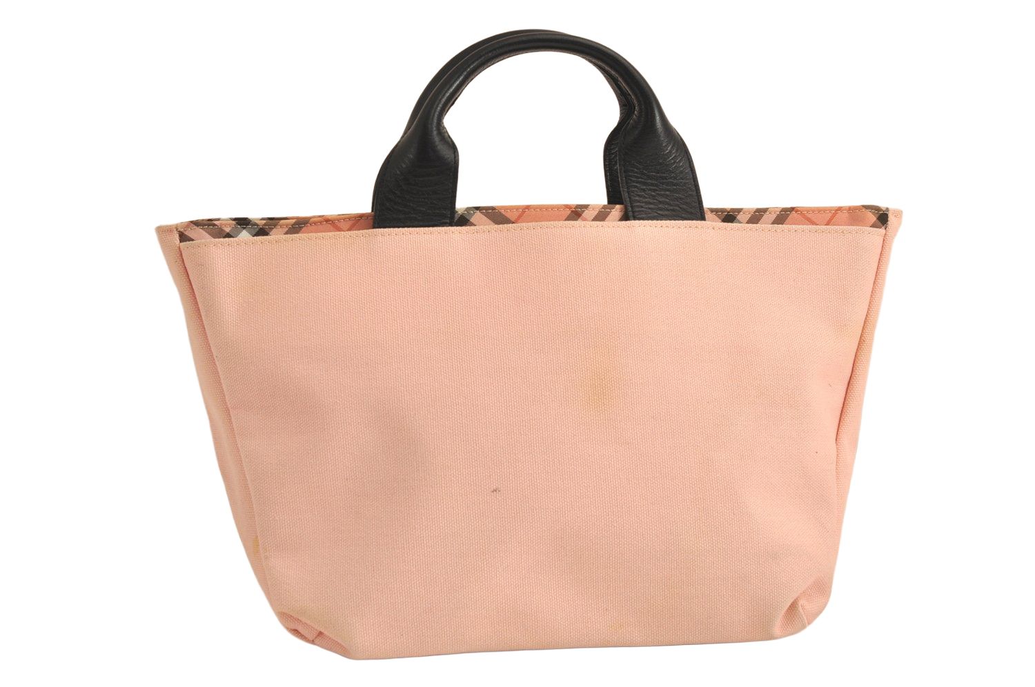 BURBERRY BLUE LABEL バーバリーブルーレーベル チェック柄 ハンドトートバッグ キャンバス レザー ピンク 5565M