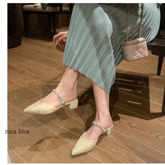 ミュールパンプスサンダル レディース ヒールサンダル ポインテッドトゥ 靴 サボサンダル かかとなしパンプス 春夏08212