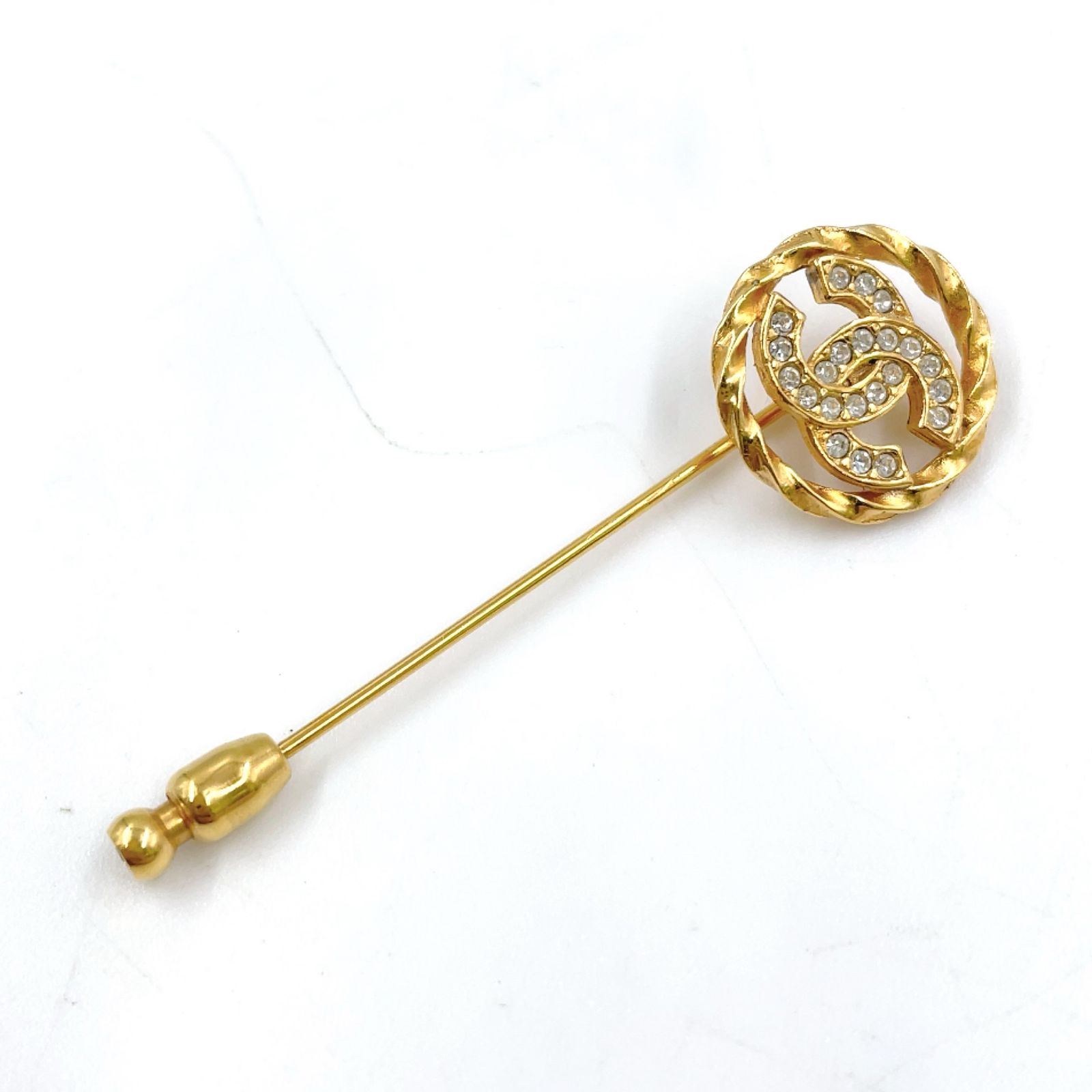 CHANEL ココマーク GP×ラインストーン ゴールド ブローチ