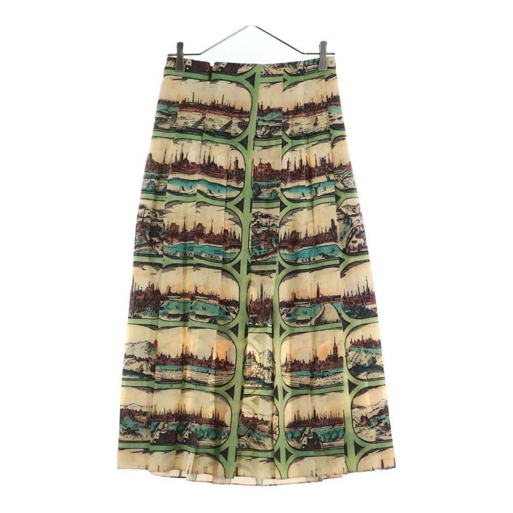 GUCCI (グッチ) 総柄 サイドジップ シルク プリーツ ロング スカート