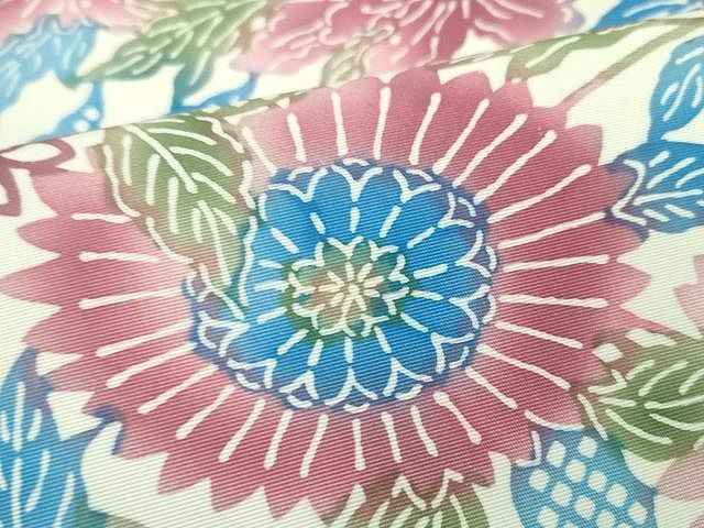 平和屋着物○塩瀬 全通柄九寸名古屋帯 型染め 枝菊文 正絹 逸品