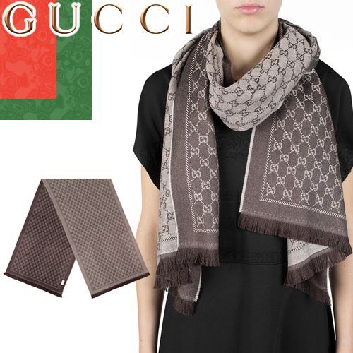 GUCCI ストール GG柄 ウール ベージュ ブラウン 411115 GUCCI ストール GG柄 ウール ベージュ ブラウン 411115