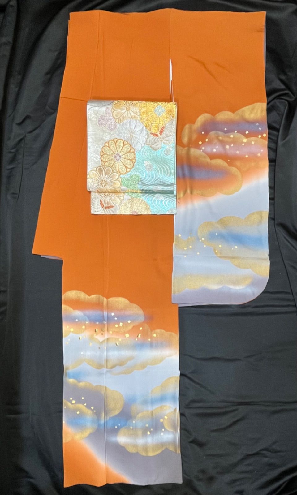 豪華絢爛綺麗美品トールサイズ身丈170cm裄丈70cmオレンジ振袖☆花井 
