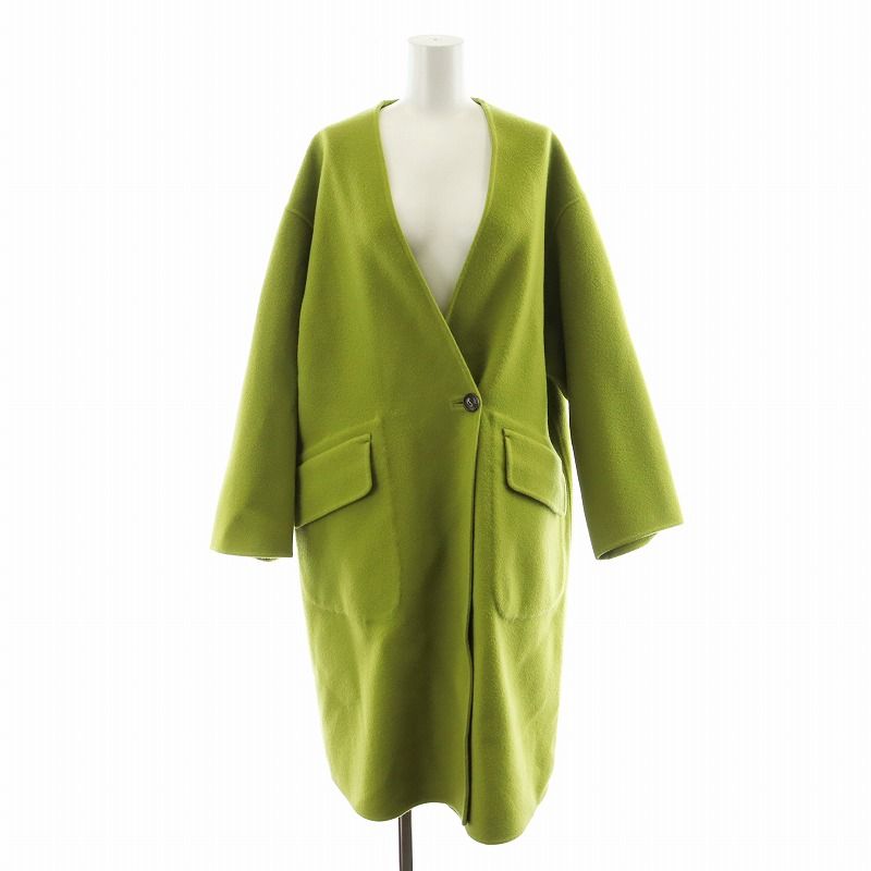 イエナ IENA 23AW モッサーダブルフェイス Vネックコート ロング丈 ウール アウター 38 黄緑 23020900125040 /AN23