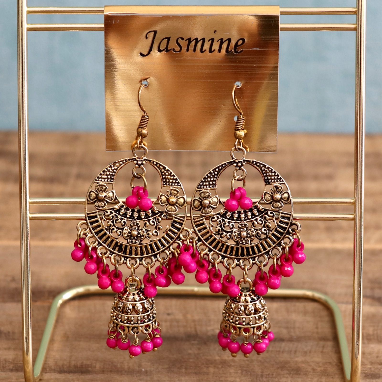 インド ピアス ピンク アジアン ビーズ ゴールド アクセサリー